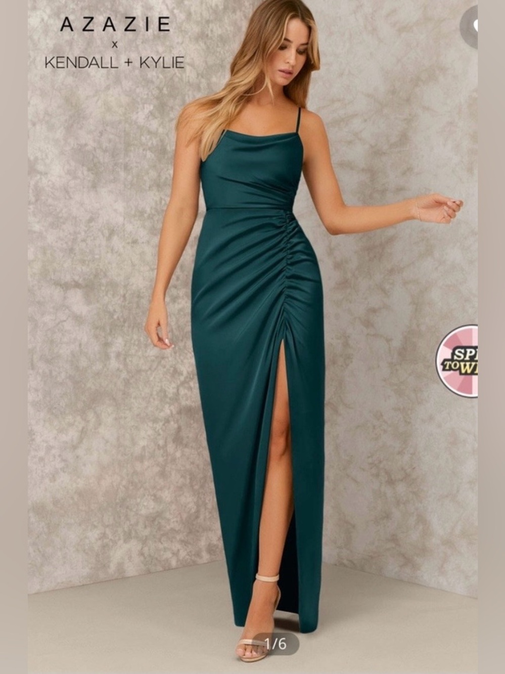 Azazie Kendall Kylie 16 pine green gathered cowl satin mermaid bridesmaid dress